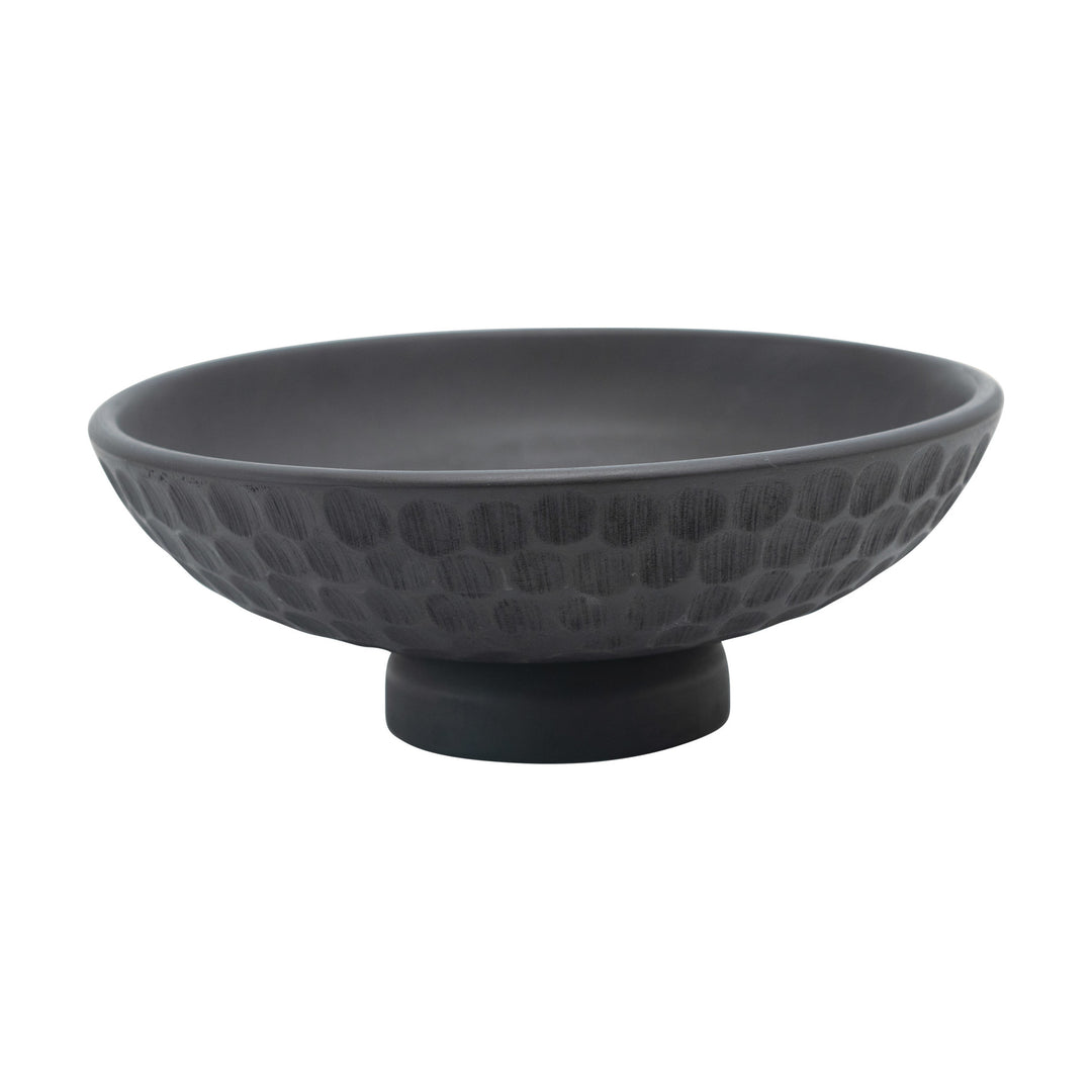Mango Wood Carved Footed Bowl