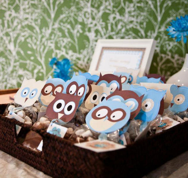 printable Owl Favor Toppers- Baby Blue Baby Shower Collection