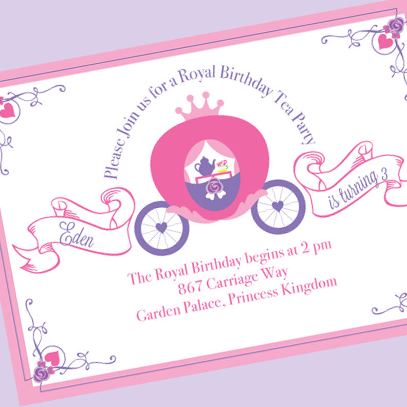 Princess Carriage Tea Party Birthday printable Invitation by Wants and – Wants and Wishes for Free Printable Princess Birthday Cards