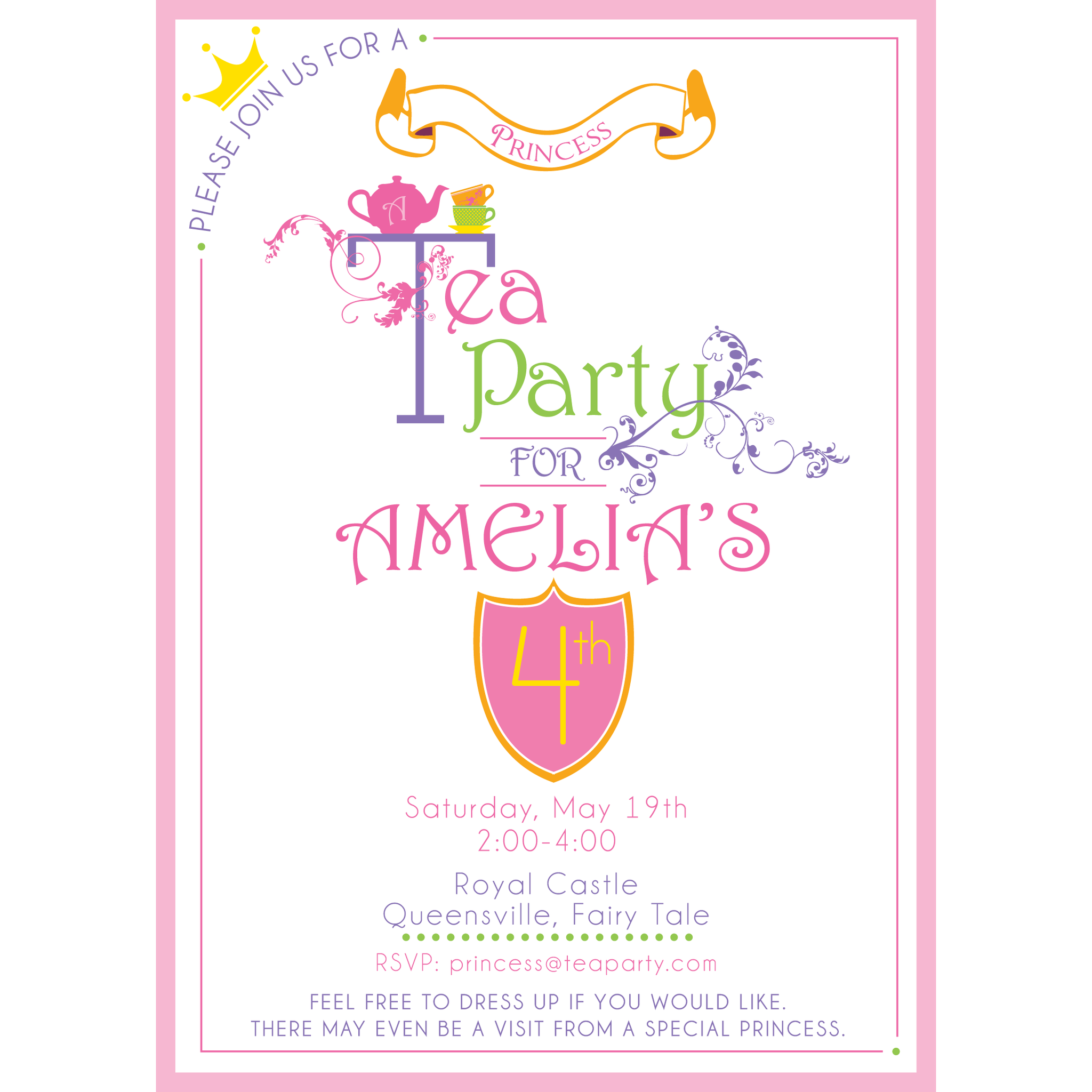 dress up tea party birthday invitations Pink Princess Dress up tea party Birthday Invitation