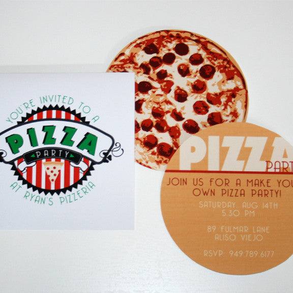 Pizza Box with 2 sided Pizza Party printable Invitation by Wants and Wishes