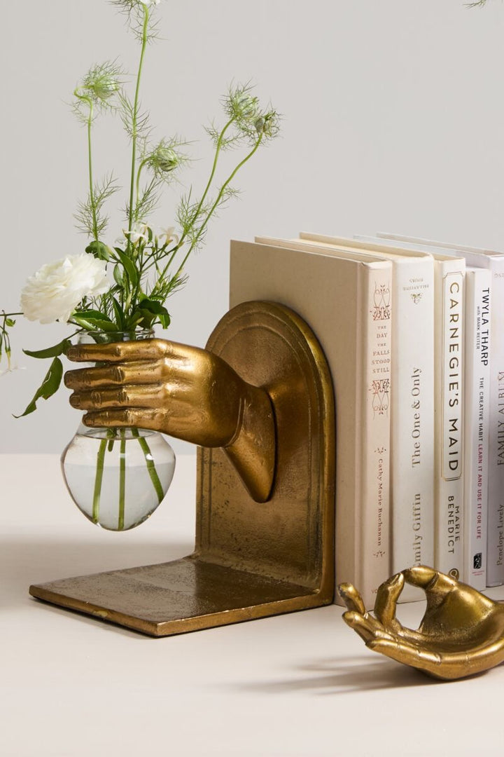 Brass hand vase bookend