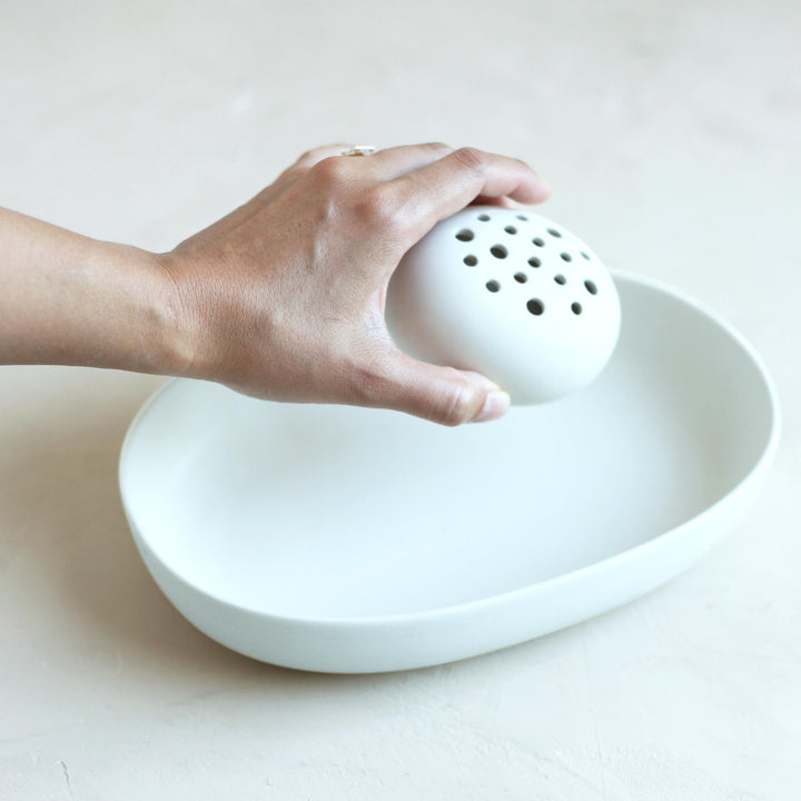 Ceramic oval foral frog