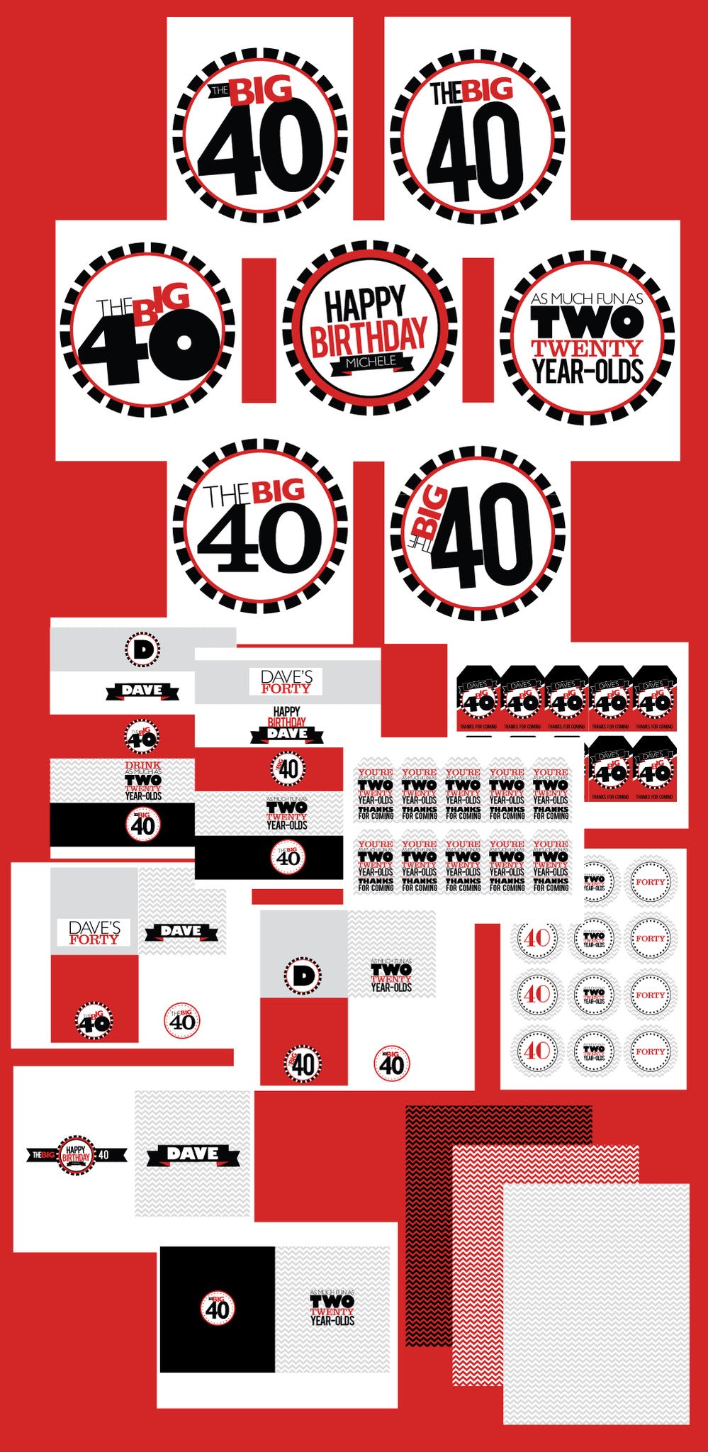 printable THE BIG O 30, 40, 50, 60.... BIRTHDAY Full party Collection (As much fun as two...)