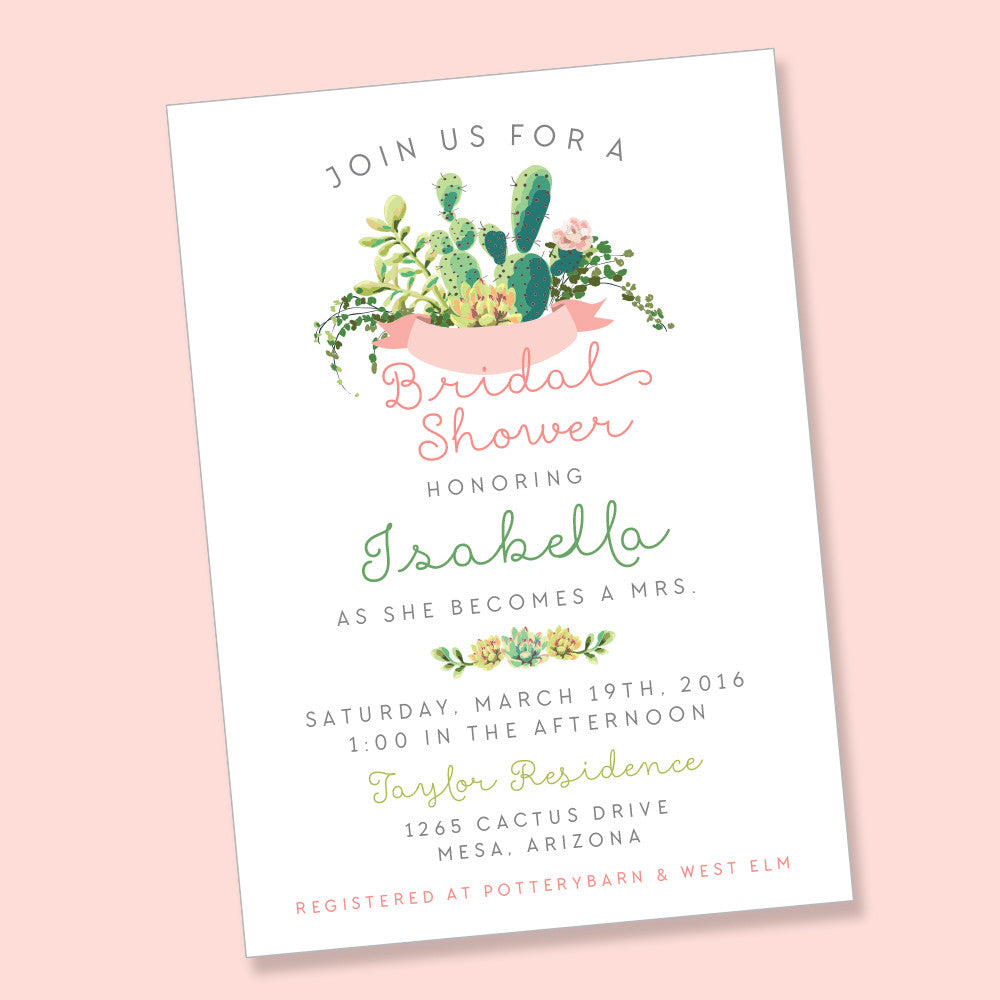 Cactus Bridal Shower- printable invitation