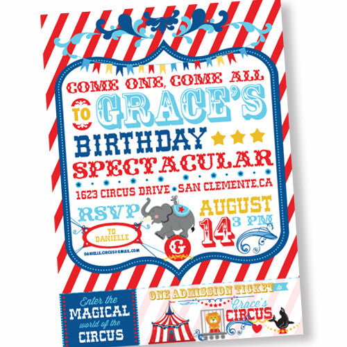 Circus/ Carnival Birthday Spectacular printable Invitation