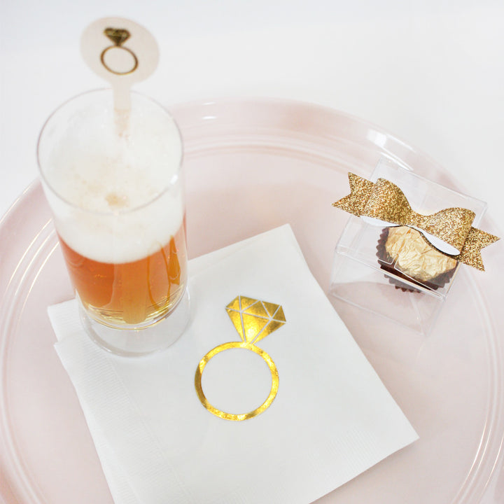 Gold Diamond Ring Bridal Shower Foil Napkins