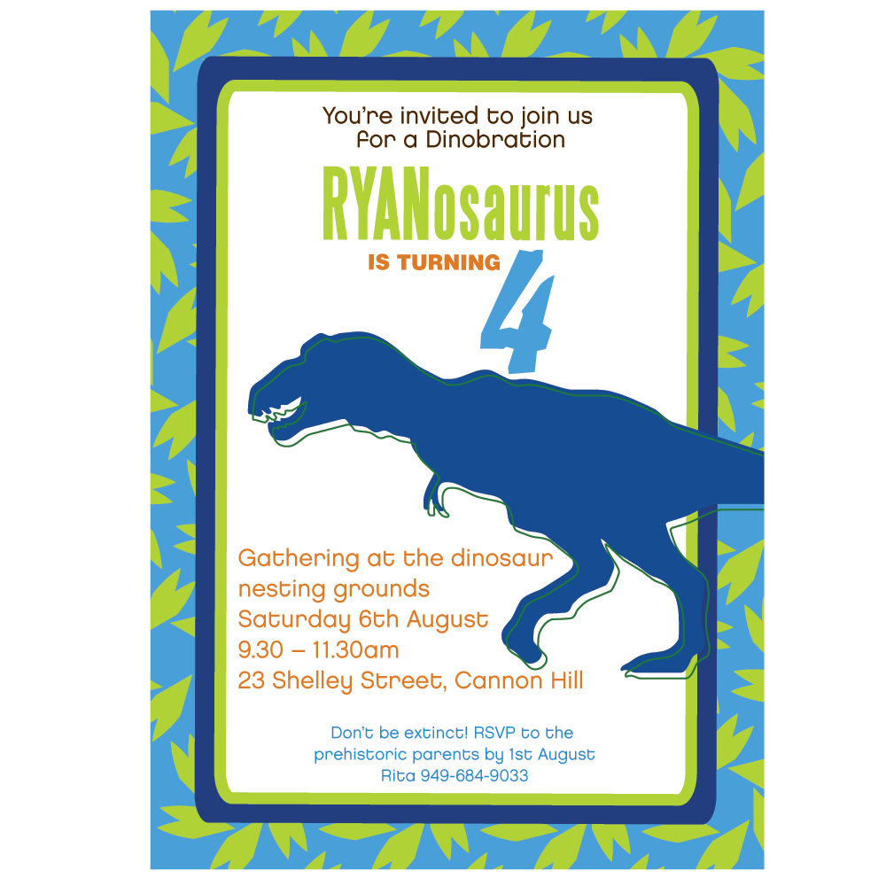 Dinosaur RAWR printable Invitation 2 different color ways