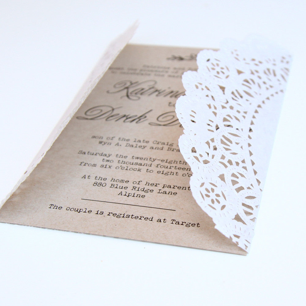 Rustic Kraft Doily Wedding Invitation Suite