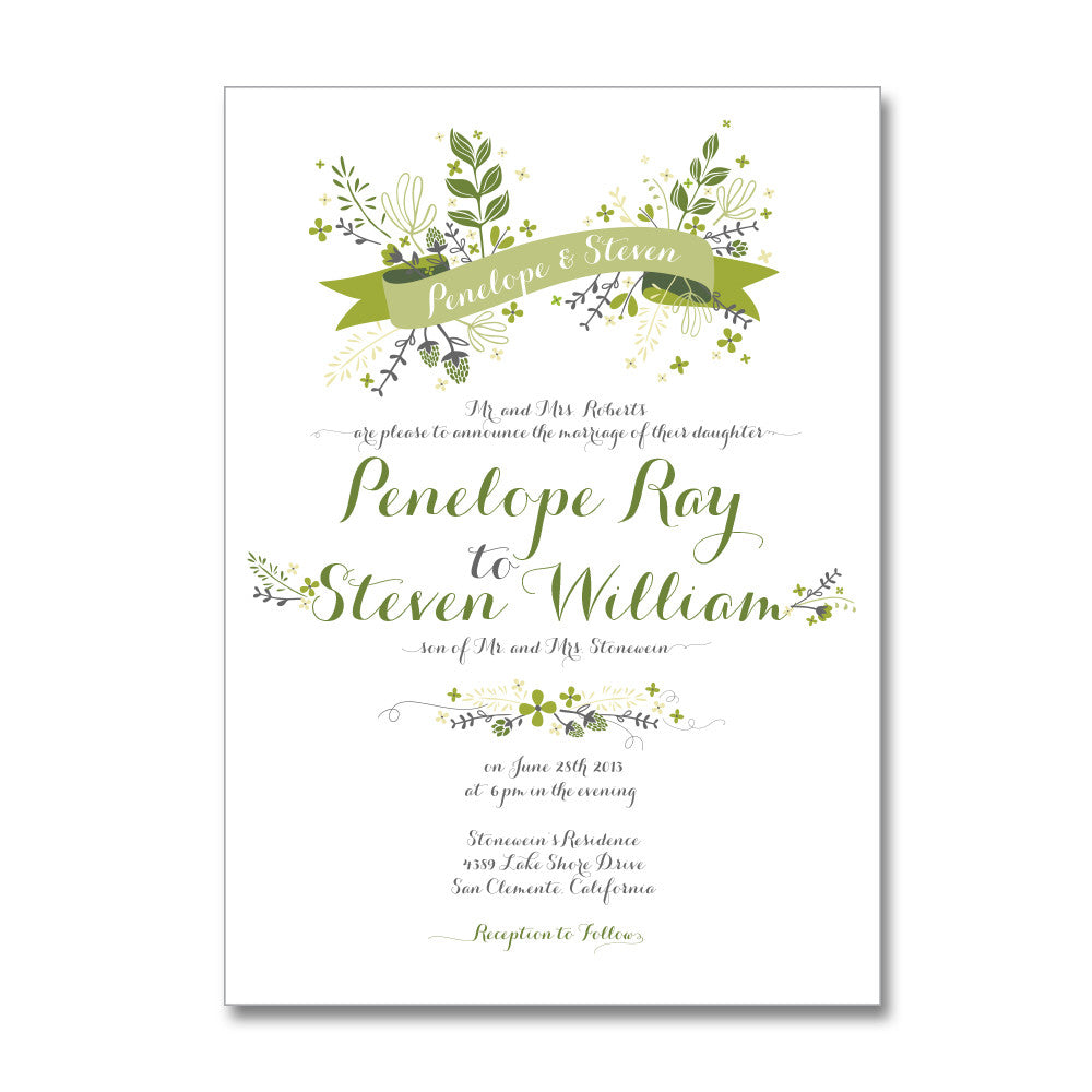 Floral Ribbon Wedding Invitations