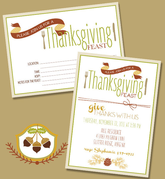 Glitzy Thanksgiving BLANK & Custom Dinner Invitations