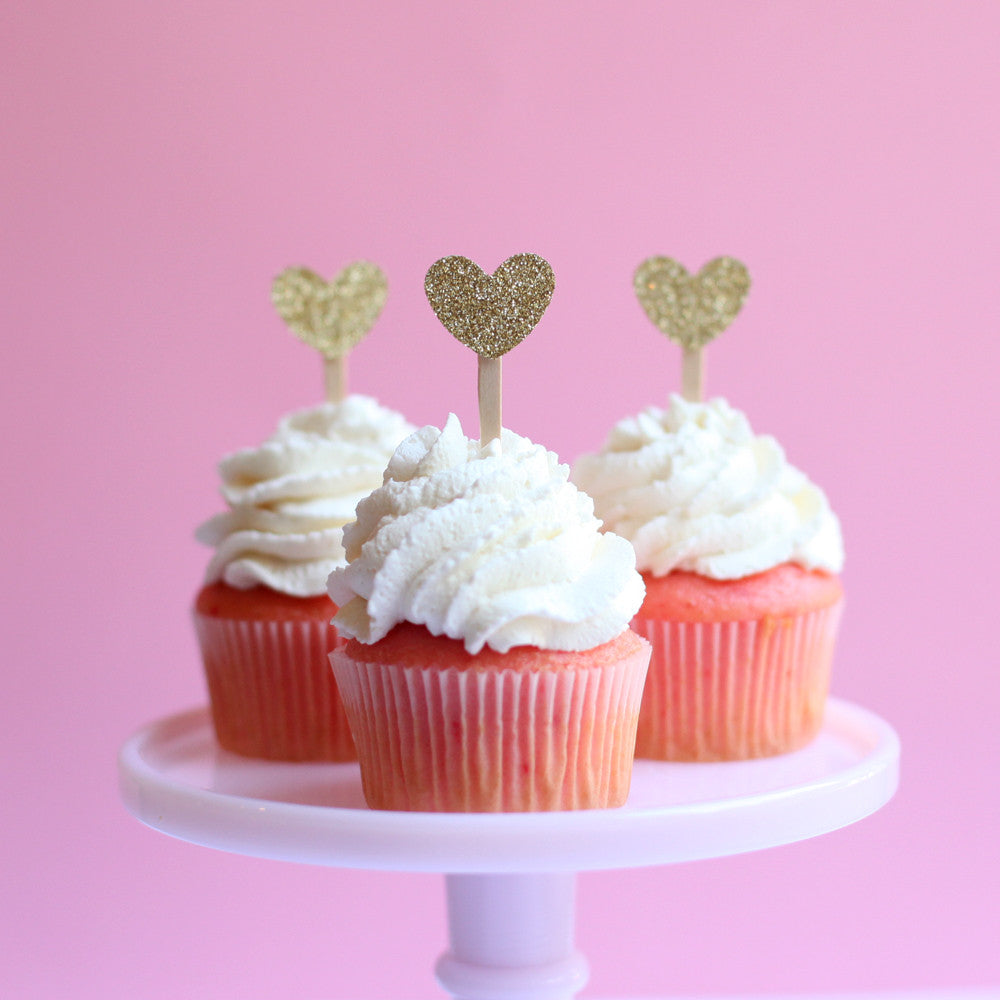 Mini Gold Heart cupcake toppers