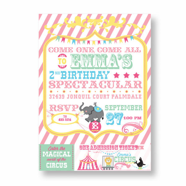 Cotton Candy Circus printable invitation