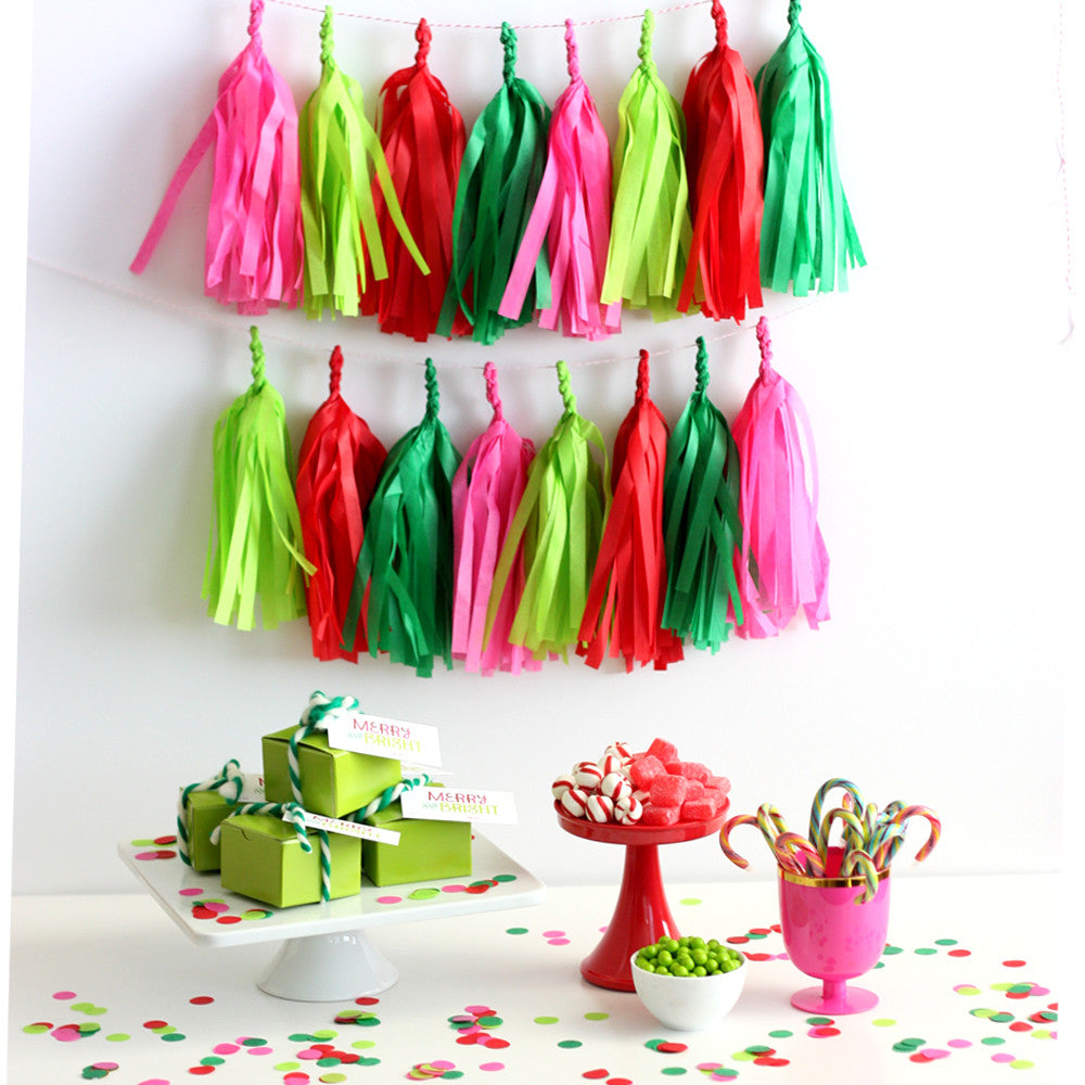 Merry & Bright Christmas Fringe Tassel Garland Kit or Fully Assembled