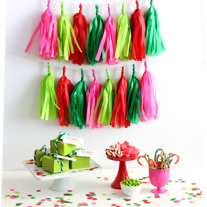 Merry & Bright Christmas Fringe Tassel Garland Kit or Fully Assembled