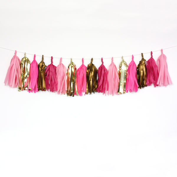 Pink Glam Fringe Tissue Tassel Garland Kit or Fully Assembled