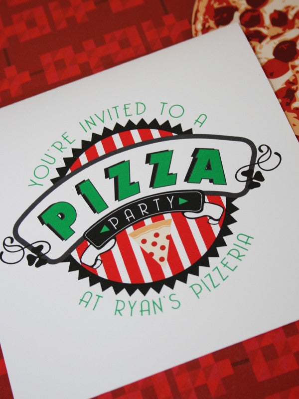 Pizza Box with 2 sided Pizza Party printable Invitation by Wants and Wishes