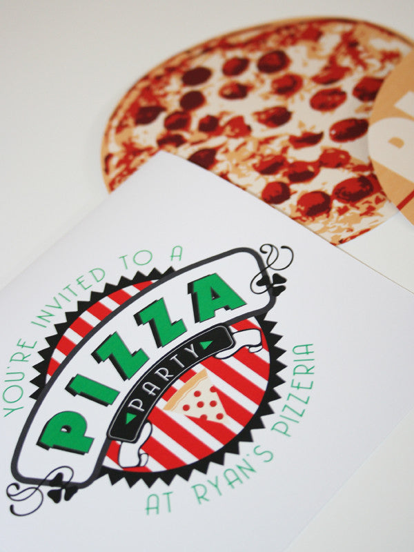 Pizza Box with 2 sided Pizza Party printable Invitation by Wants and Wishes