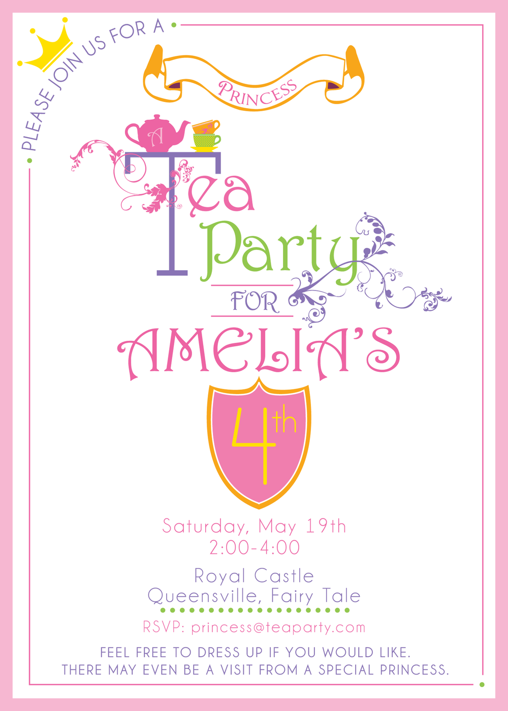 Princess Tea Party printable Birthday Invitation by Wants and Wishes Princess Tea Party printable Birthday Invitation by Wants and Wishes