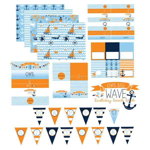 One BIG Wave printable Birthday party Collection