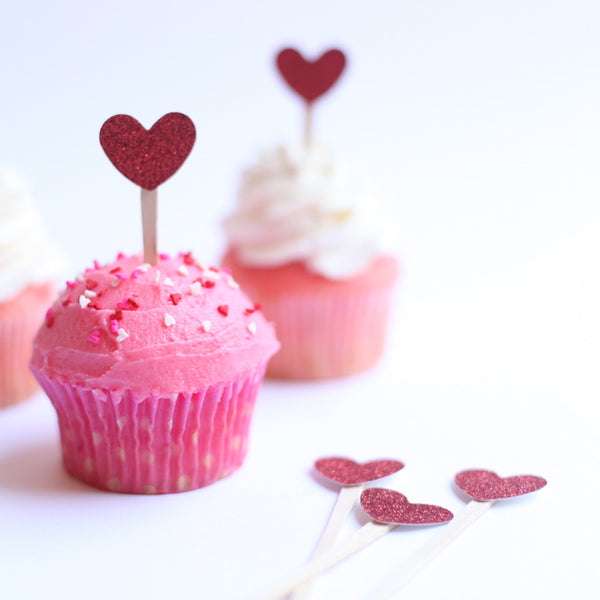 Mini Red Heart cupcake toppers